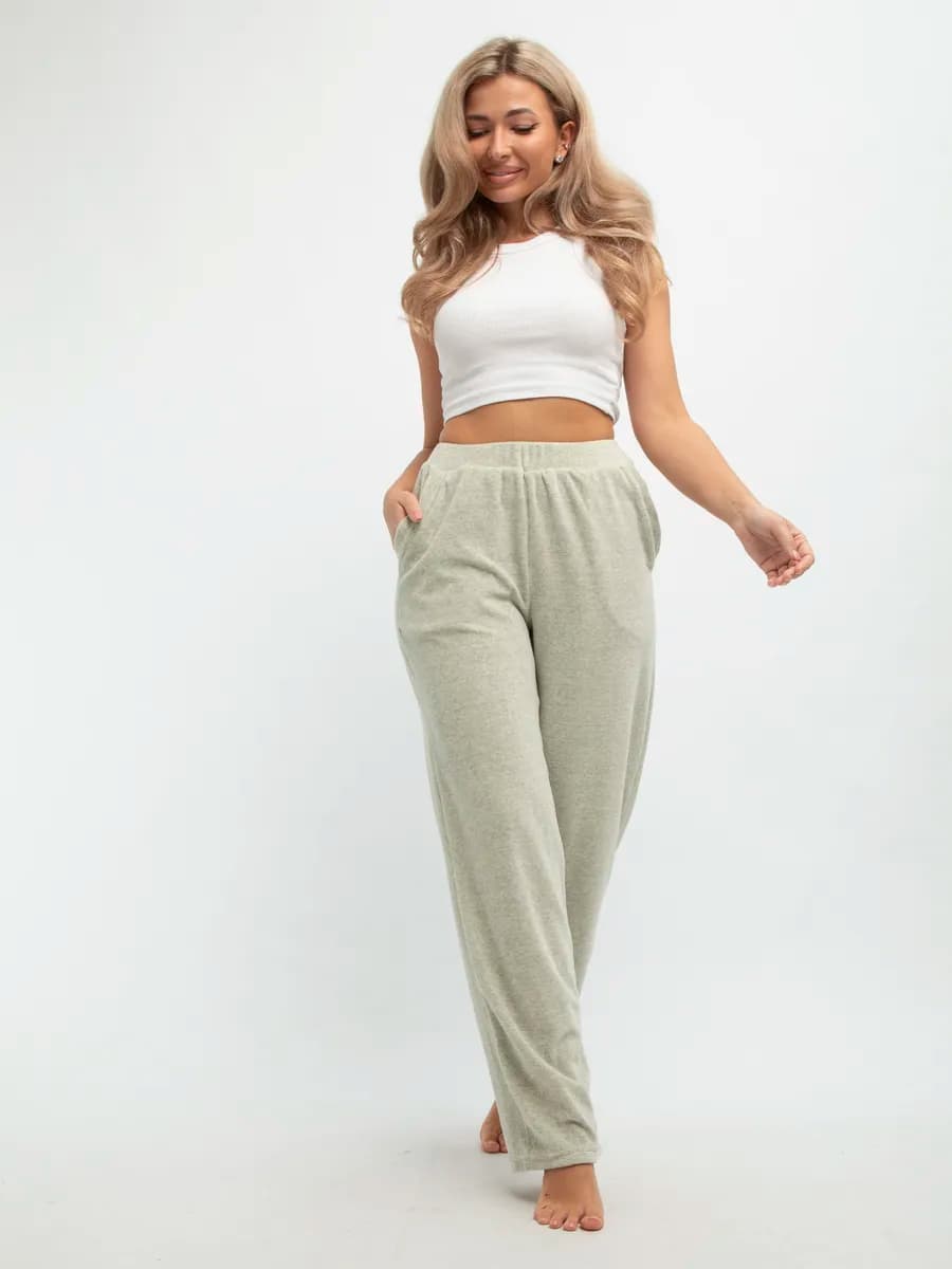 Брюки домашние пижамные теплые велюровые на резинке хлопок