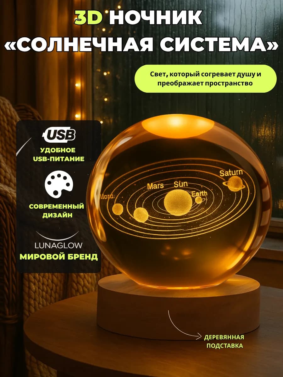 Ночник светильник детский светодиодный шар Солнечная система