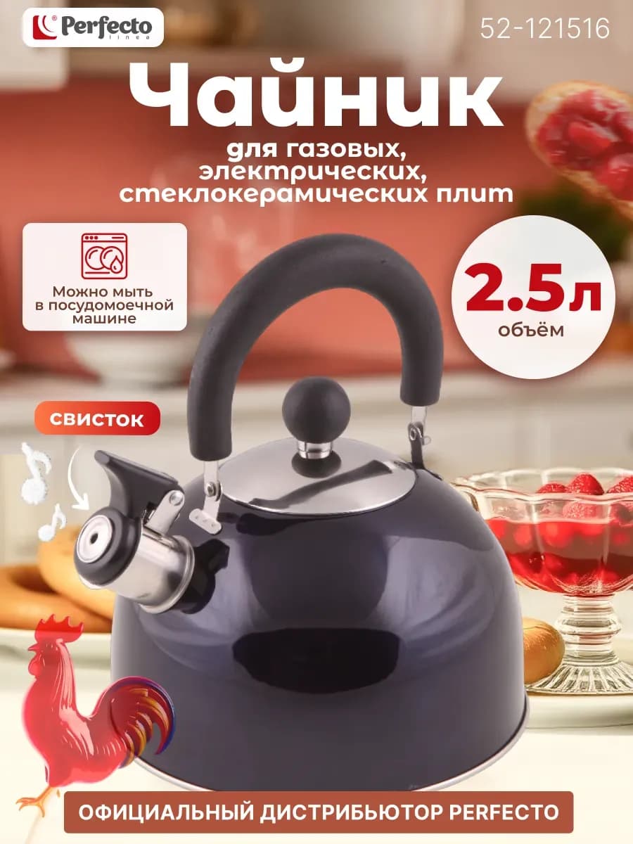 Чайник со свистком для плиты газовой, нержавеющий 2,5 л