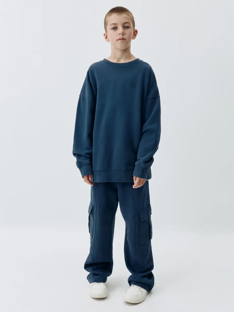 Брюки карго трикотажные свободные с карманами