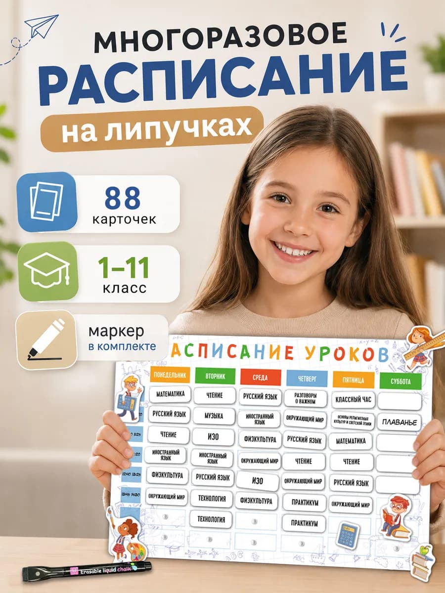 Расписание уроков на липучках школьника 1-11 класс