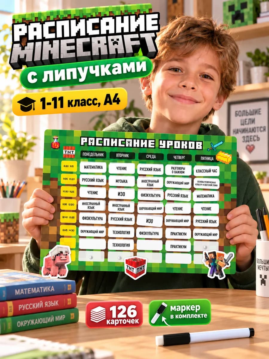 Расписание уроков для мальчиков многоразовое Minecraft