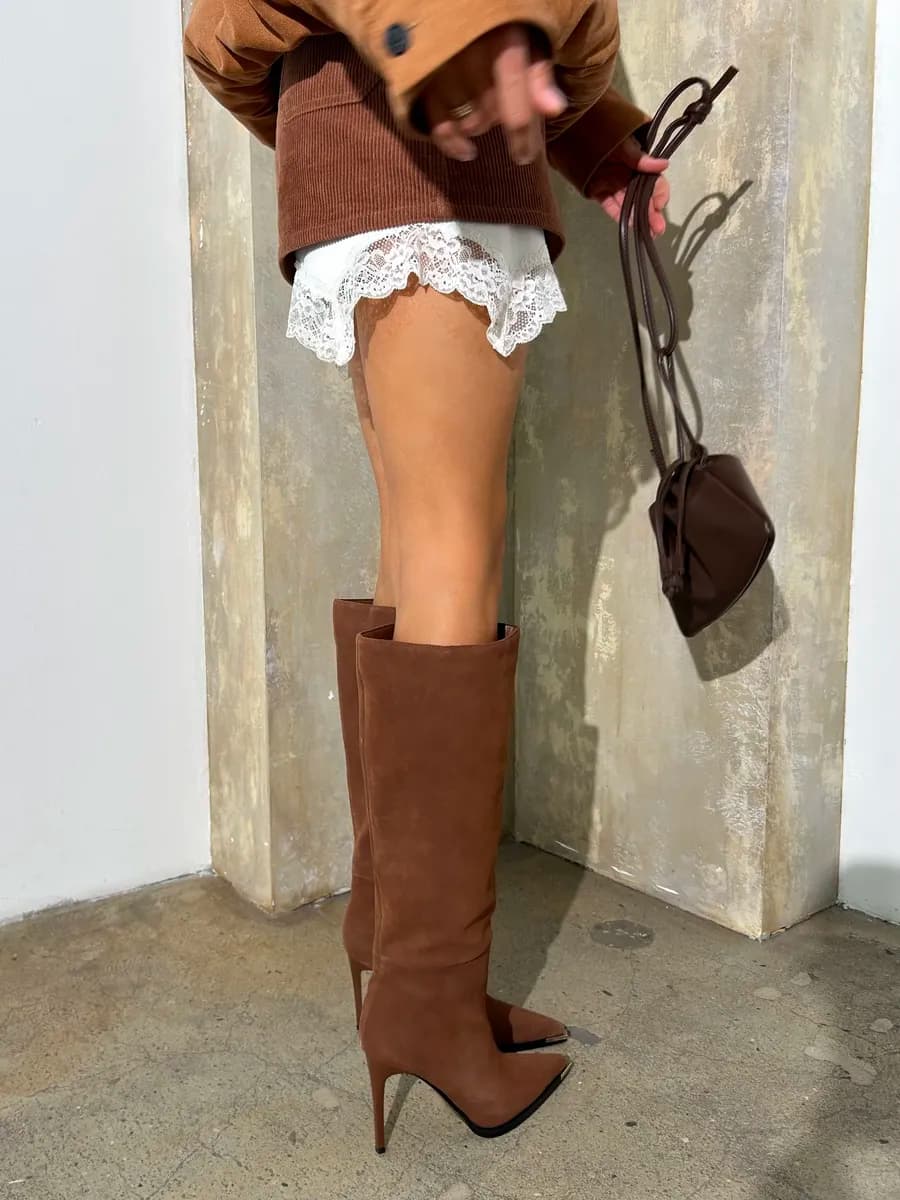 Сапоги демисезонные на каблуке натуральная замша