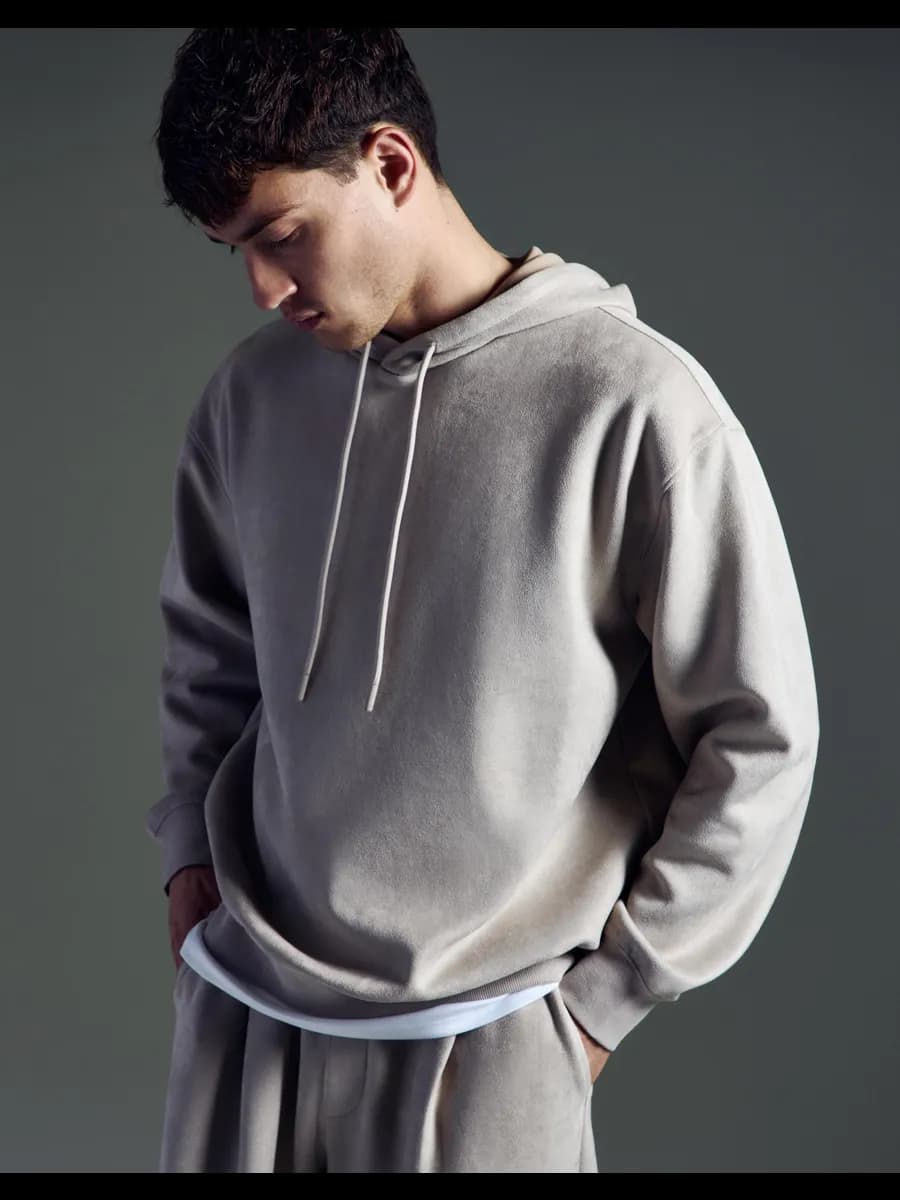 Бежевое свободное худи с вышивкой