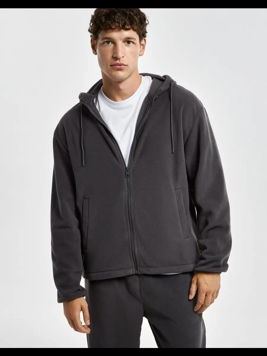 Тёмно-серое худи-трансформер на молнии из полар-флиса