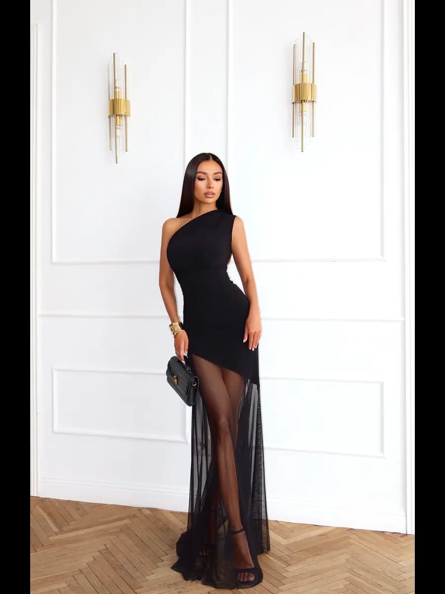 Платье длинное на одно плечо праздничное вечернее