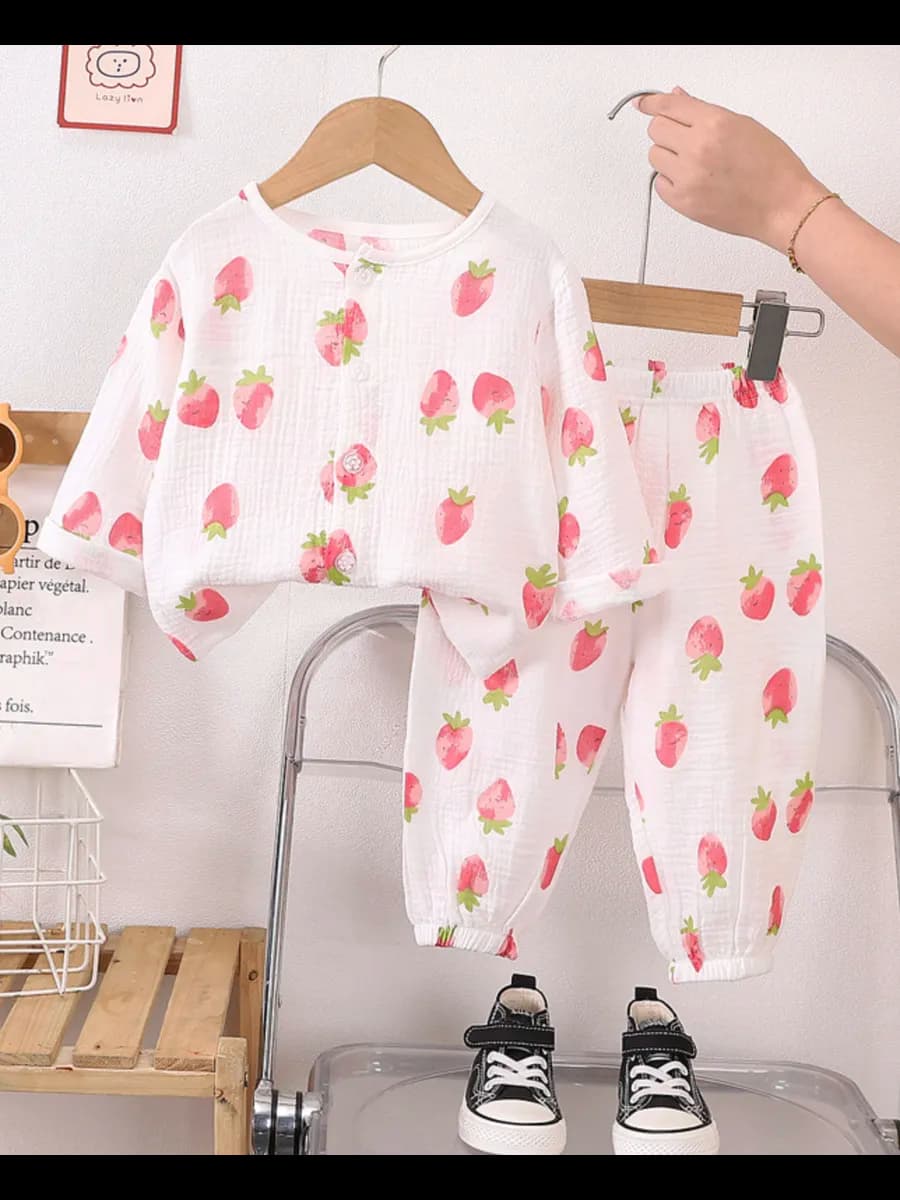 Муслиновая хлопковая пижама клубнички - фото 1