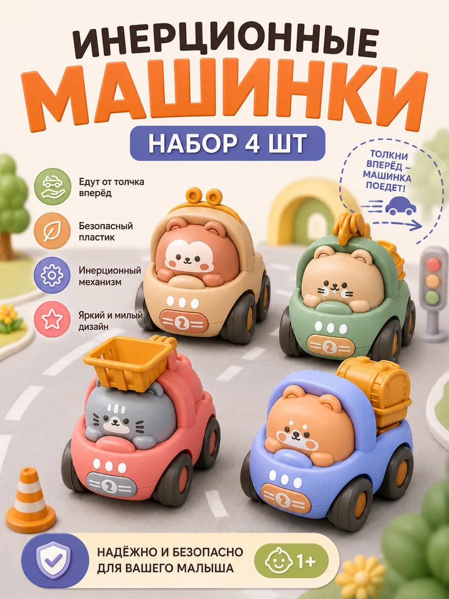 Инерционный набор машинок игрушка для детей 3 года