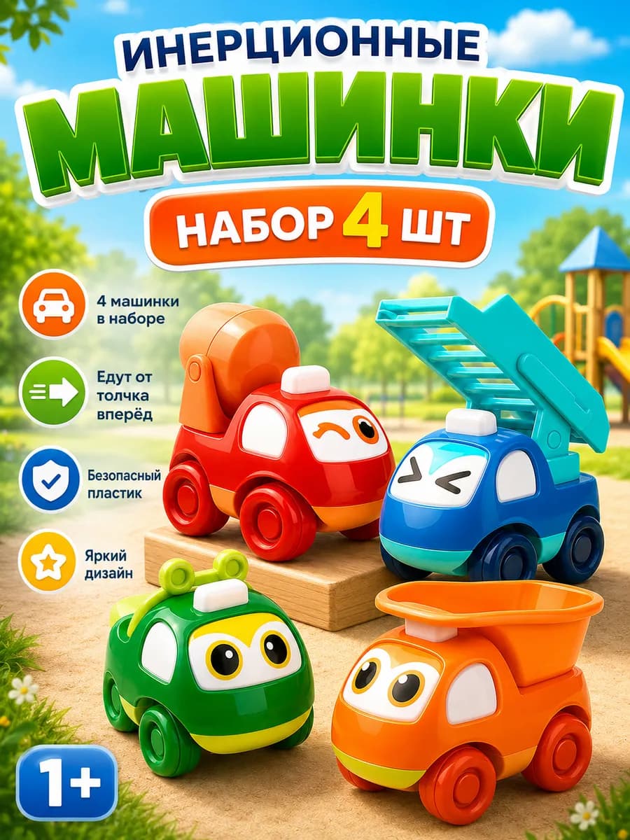 Инерционные игрушки машинки набор для малышей 3 года