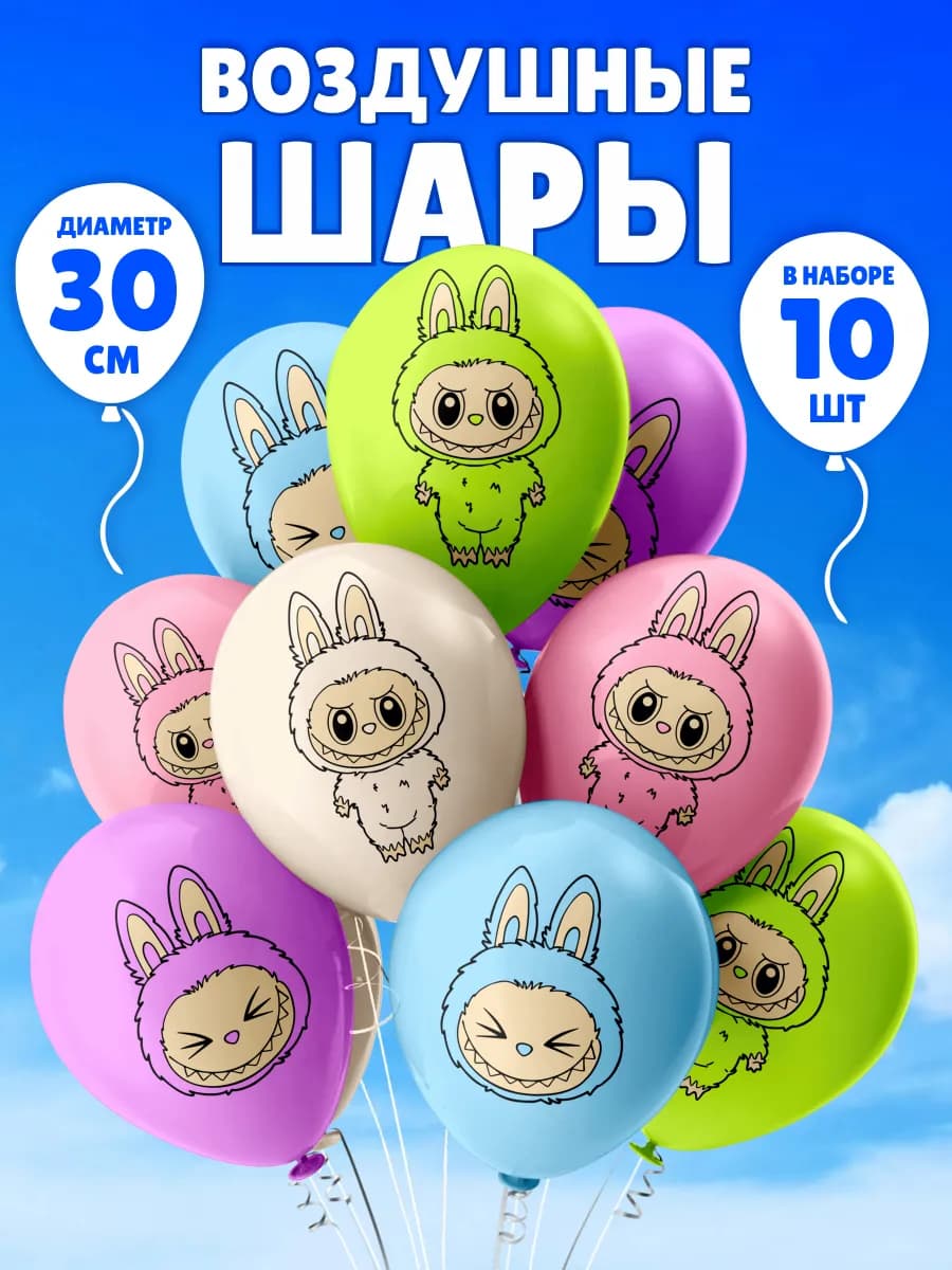Шары воздушные Лабубу Labubu набор фотозона С Днем Рождения