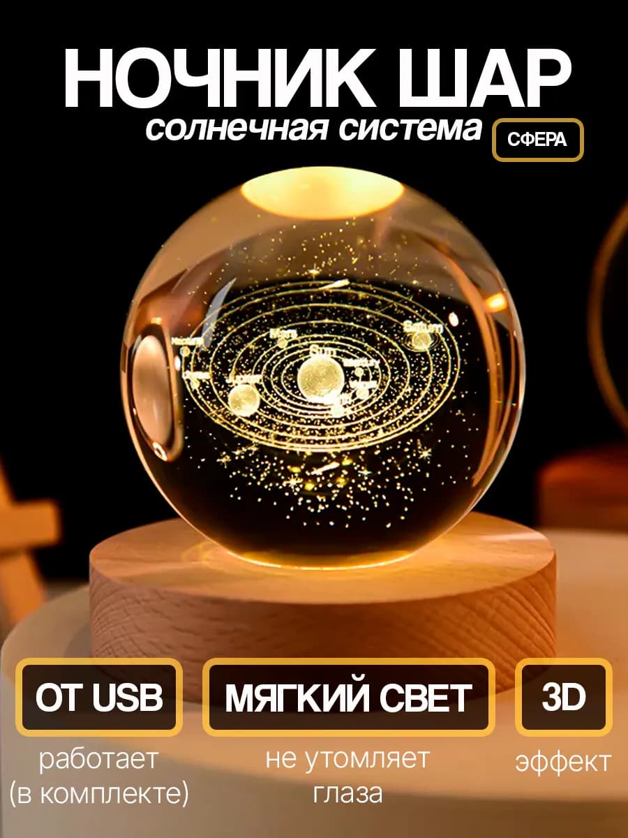 Ночник детский стеклянный шар Солнечная система