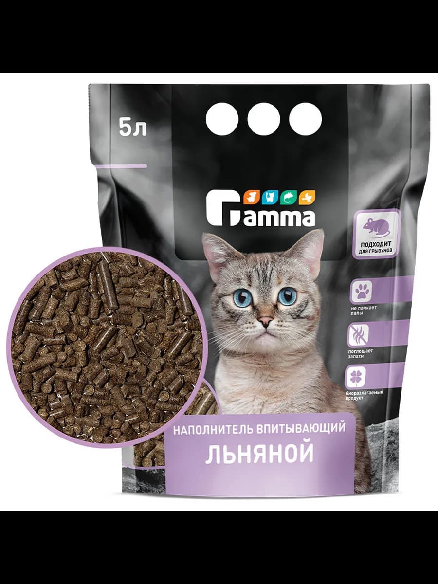 Наполнитель впитывающий льняной для кошек 5л