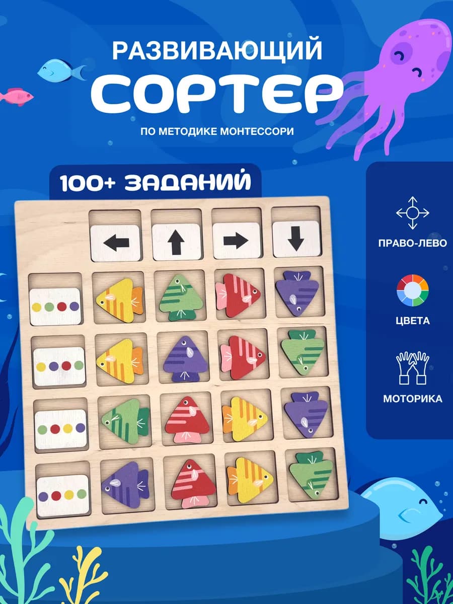 Развивающий сортер дидактический Монтессори для детей 3+