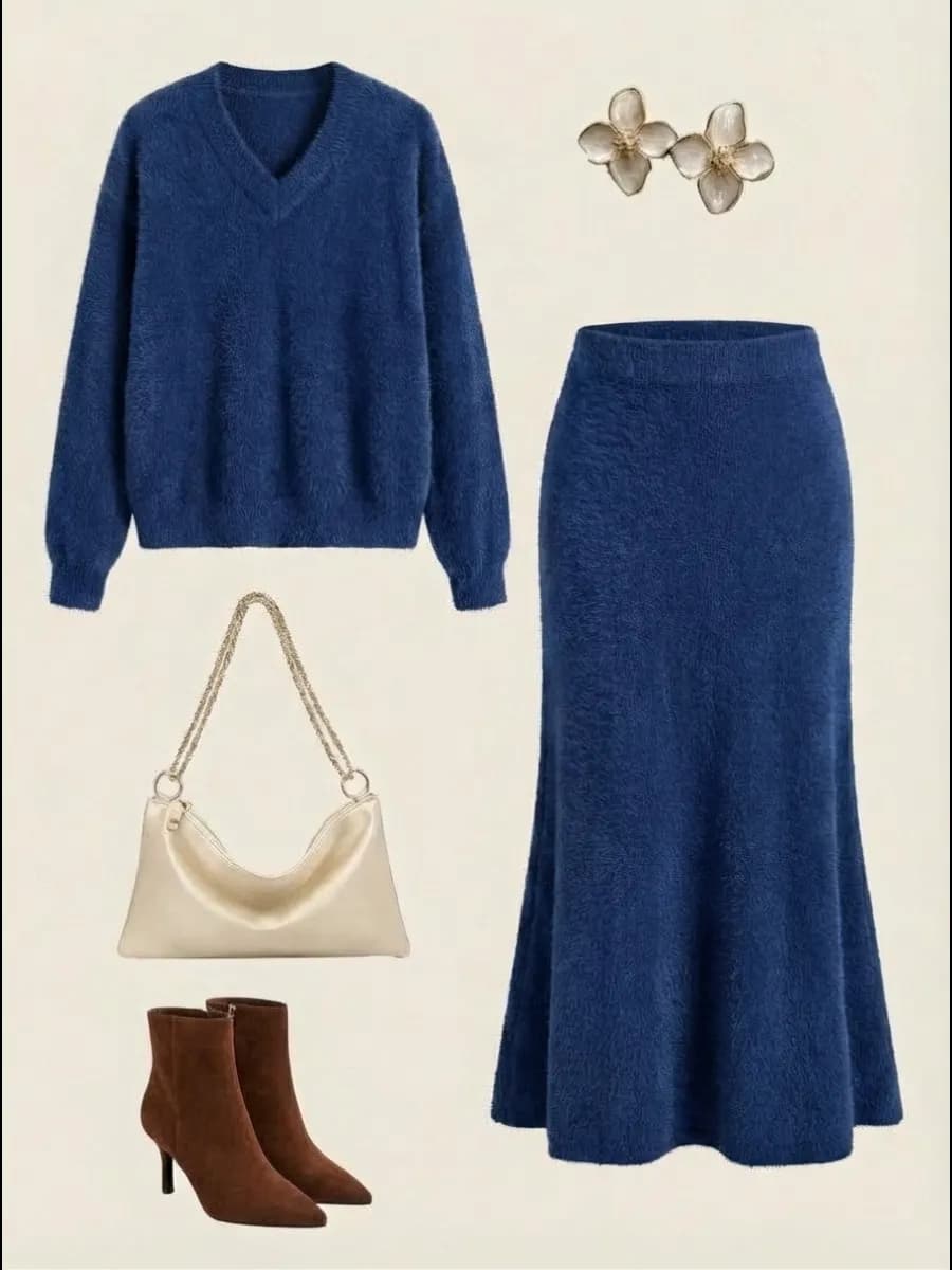 Вязаный костюм с юбкой годе