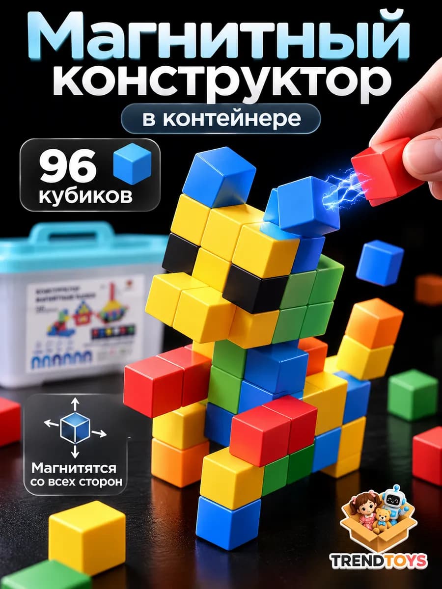 Магнитный конструктор кубики 96 деталей