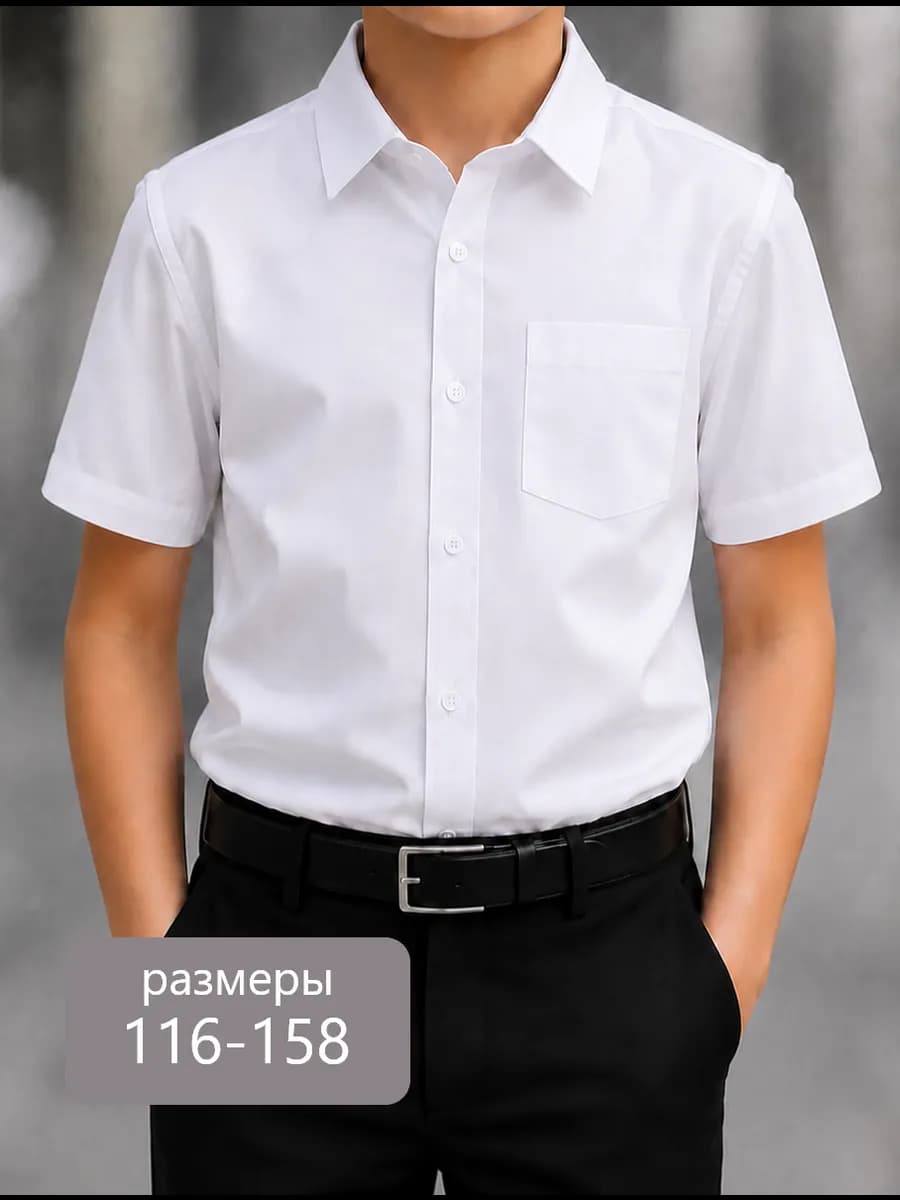 Однотонная рубашка с коротким рукавом для школы