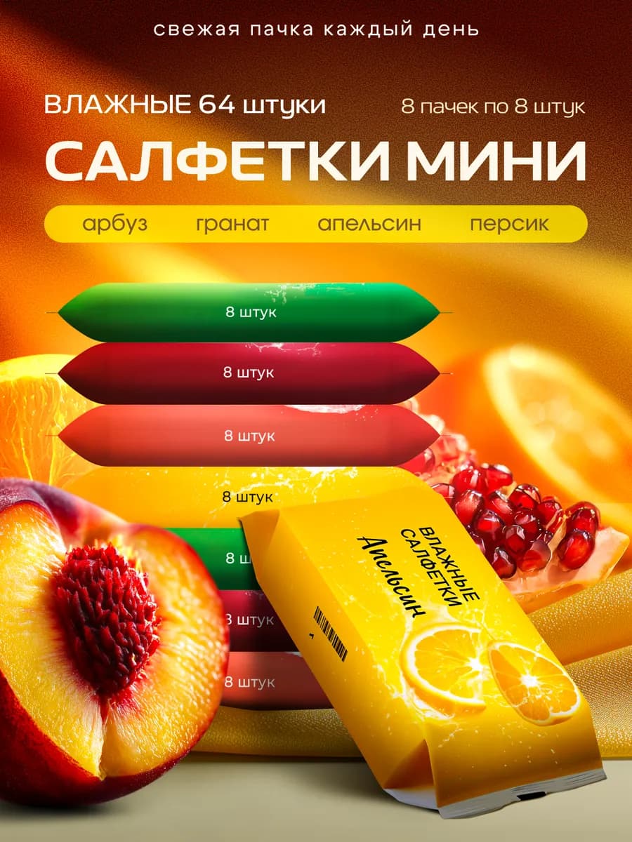 Влажные салфетки мини набор 8 упаковок по 8 шт