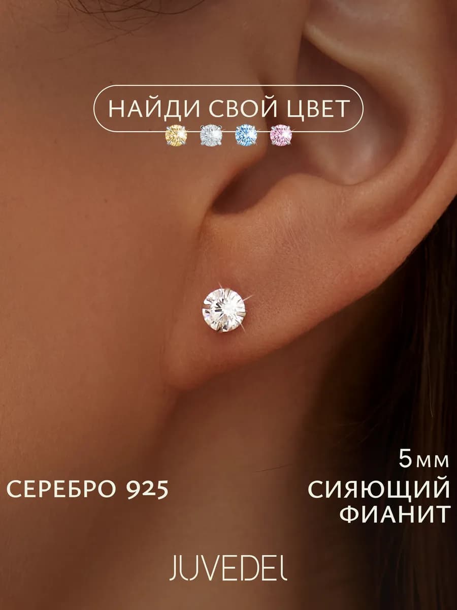 Серьги гвоздики серебро 925 серебряные пусеты с камнем