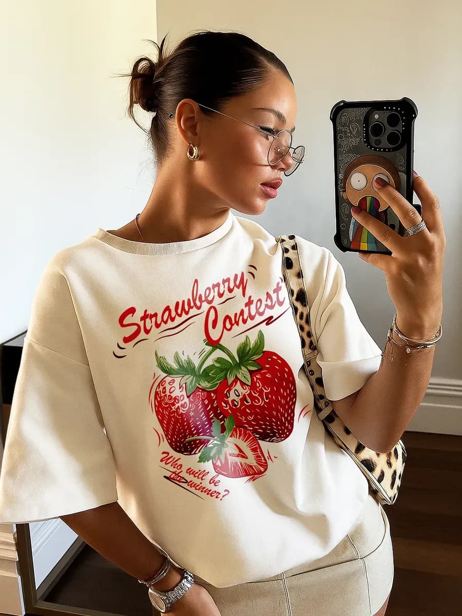 Футболка оверсайз с принтом у2к Клубника -strawberry