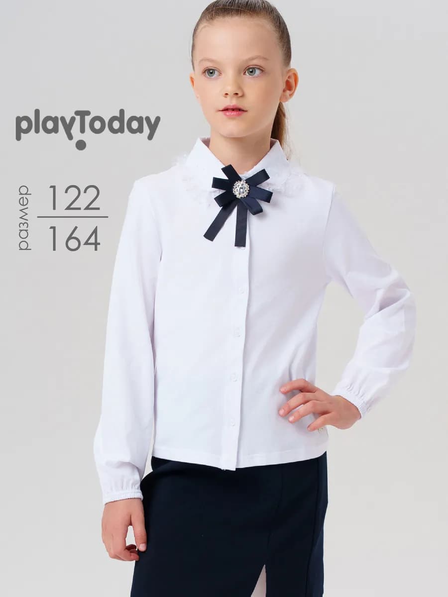 Блузка трикотажная школьная с бантом рубашка белая нарядная