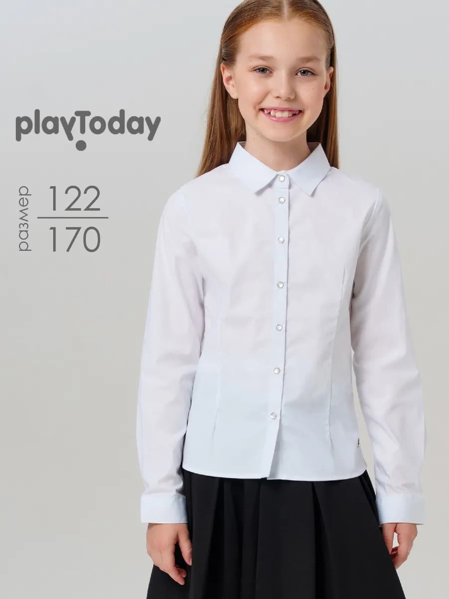 Блузка базовая приталенная белая на кнопках рубашка школьная - фото 1