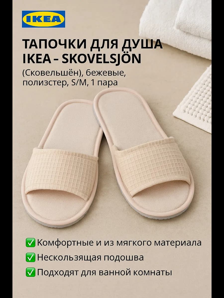 Тапочки для душа - SKOVELSJON, бежевые, S M, 1 пара