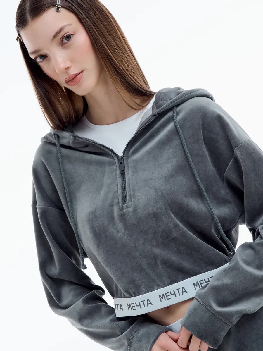 Домашняя велюровая Half zip толстовка