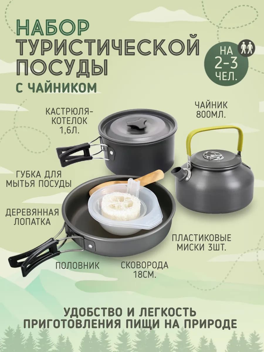 Посуда походная с котелком и чайником