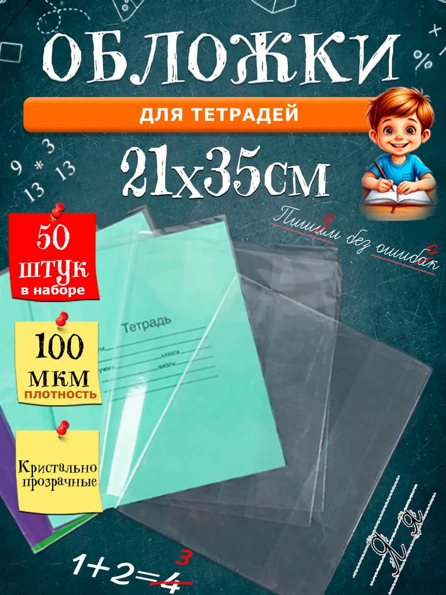 Обложки для тетрадей глянцевые школьные 100мкм 50 шт