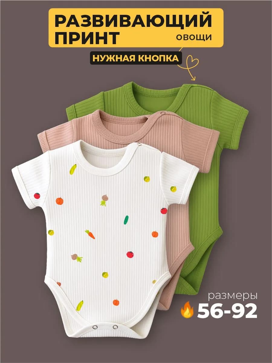 Боди с коротким рукавом для новорожденных набор 3 штуки