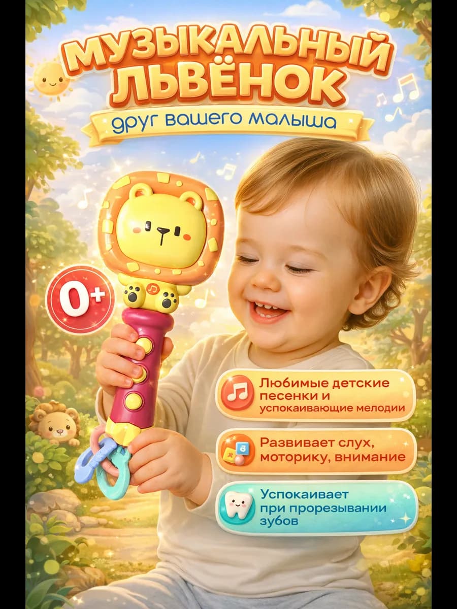 Музыкальная погремушка прорезыватель для новорожденных 0+