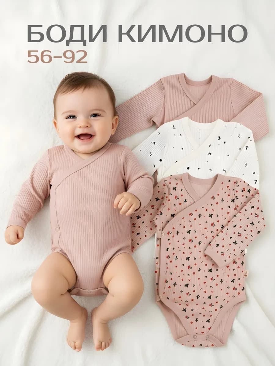Боди для новорожденных с длинным рукавом Кимоно