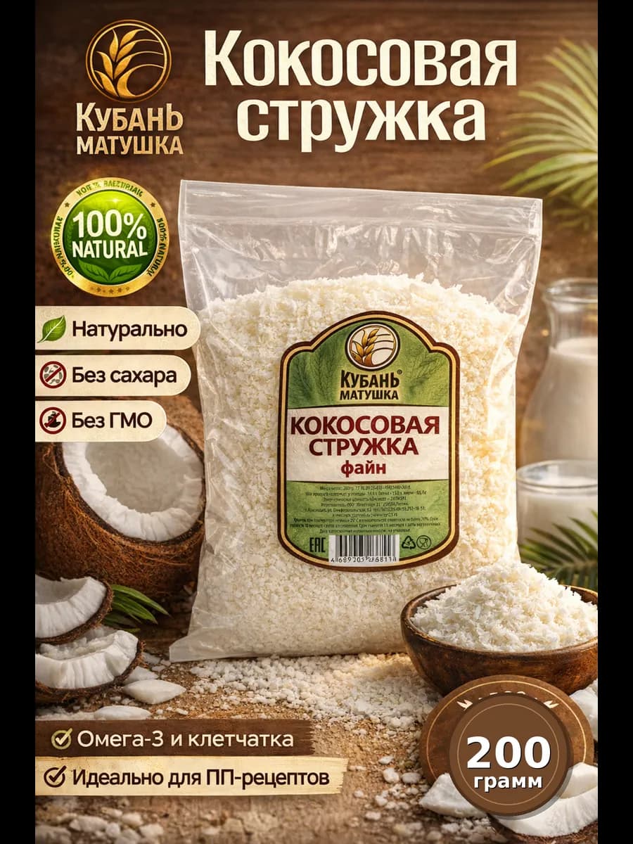 Кокосовая стружка кондитерская без сахара