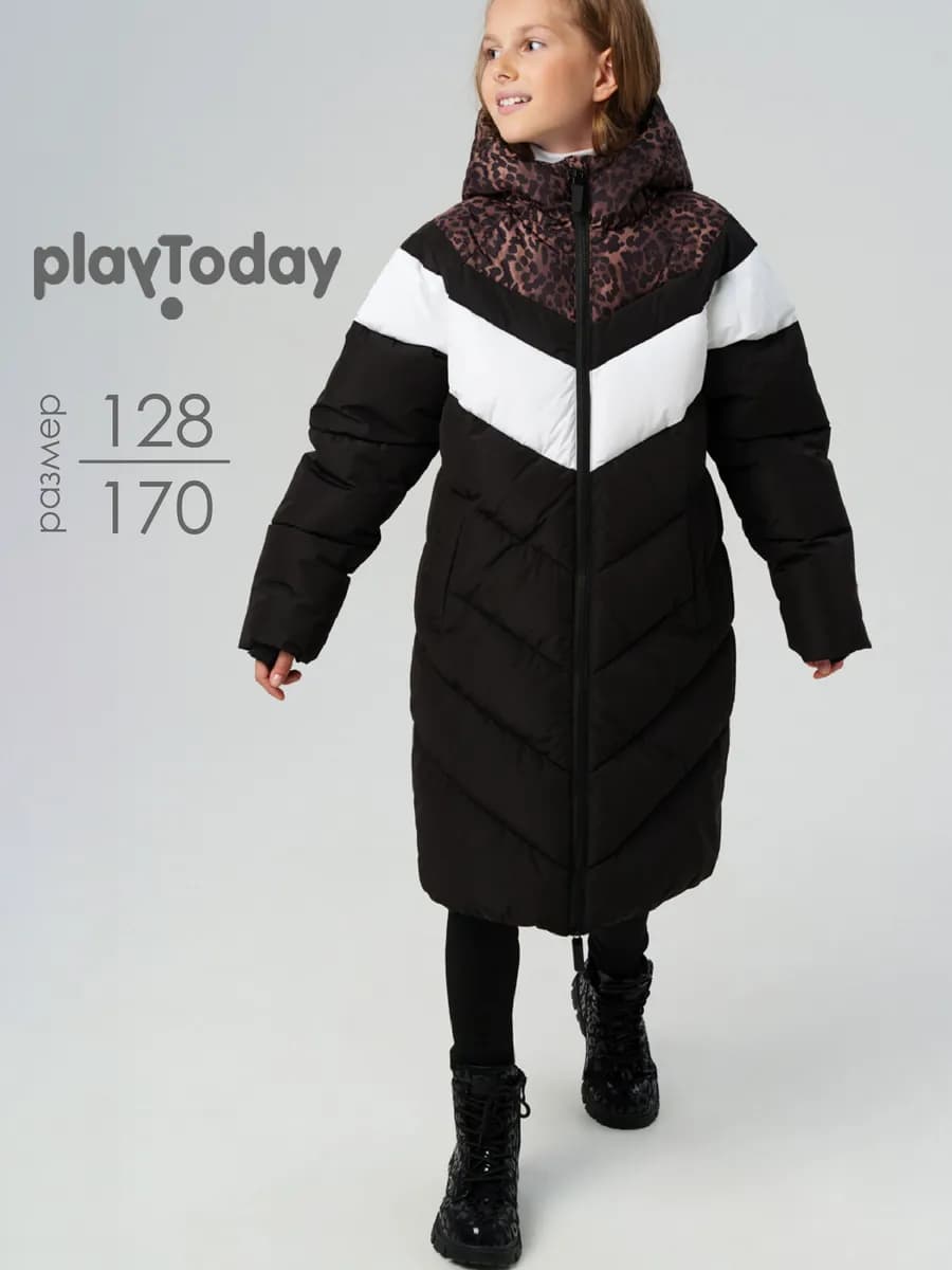 Пальто зимнее подростковое с капюшоном и подкладкой флис