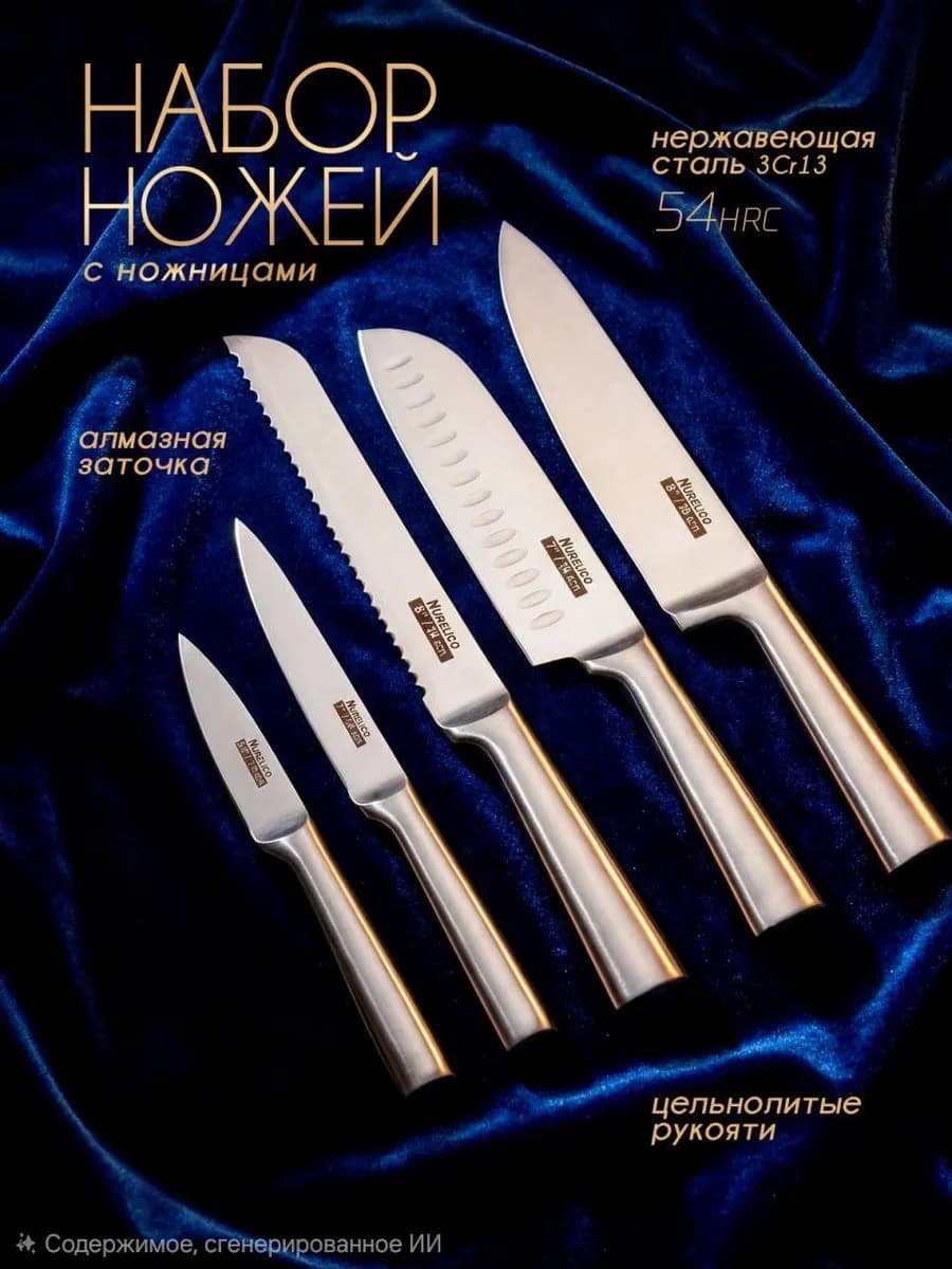 Ножи кухонные набор цельнометелические из 5 предметов
