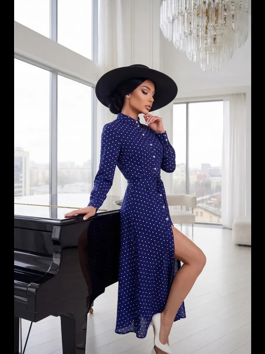 Платье в горошек миди праздничное - фото 1
