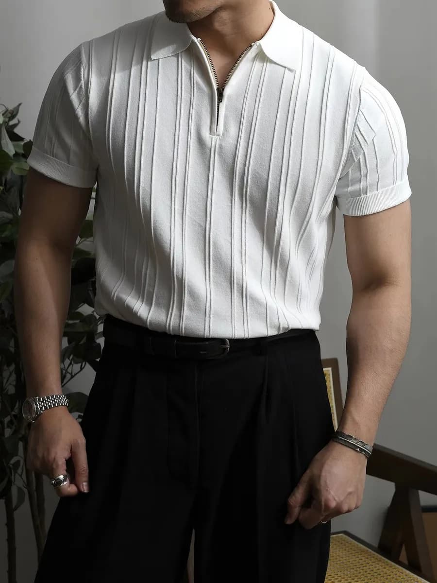 Футболка поло с коротким рукавом в рубчик