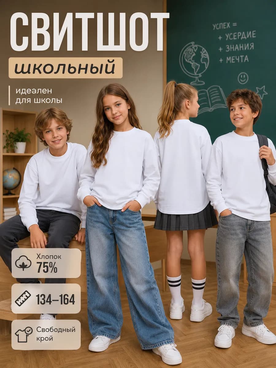 Свитшот детский оверсайз с удлинением сзади