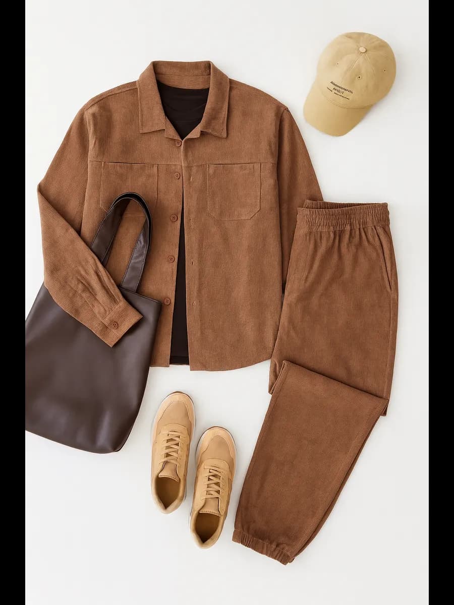 Костюм двойка вельветовый с рубашкой и брюками оверсайз