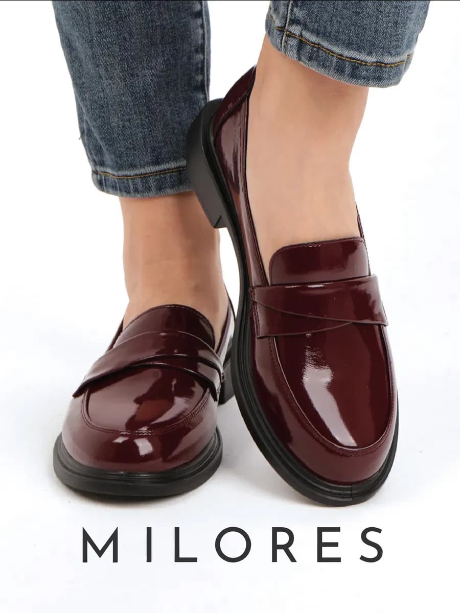 Лоферы бордовые лаковые туфли натуральная кожа