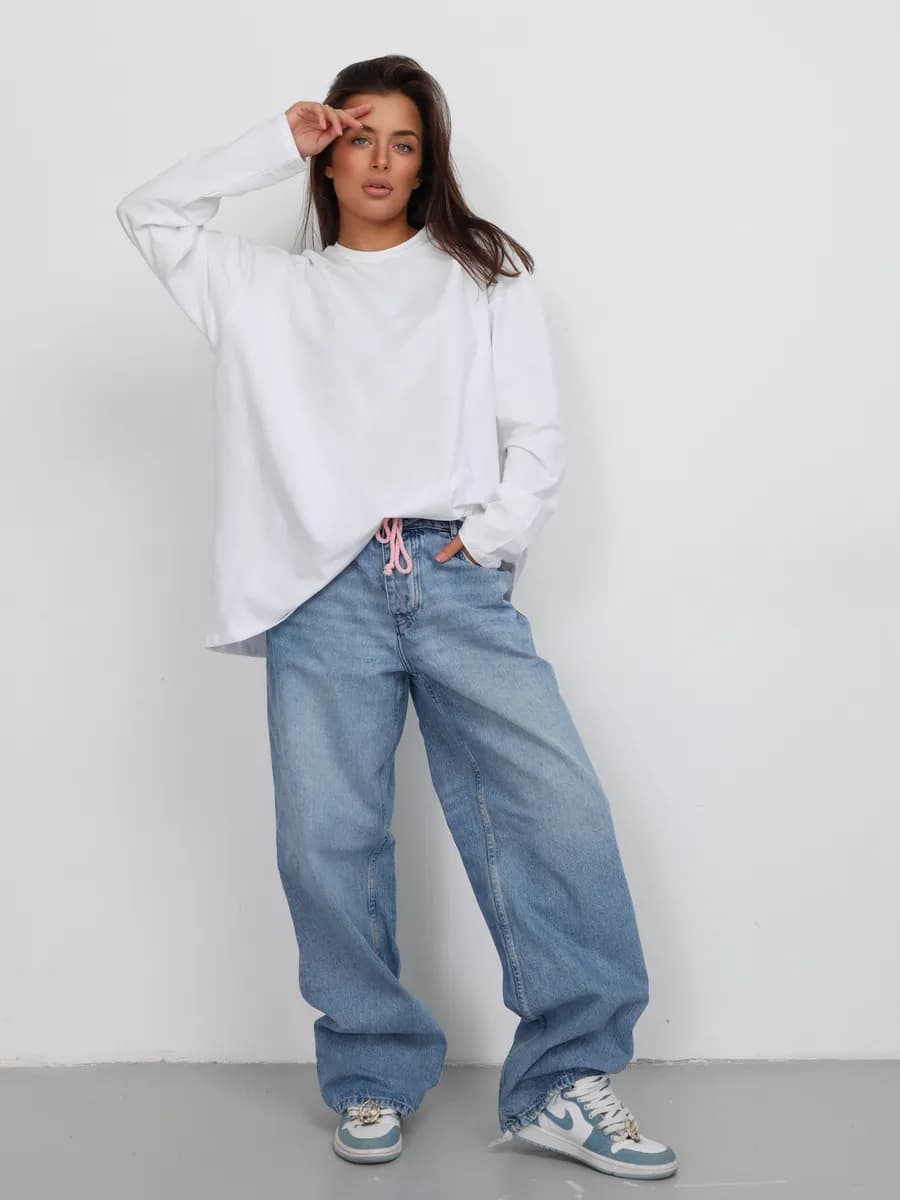 Лонгслив оверсайз базовый однотонный белый