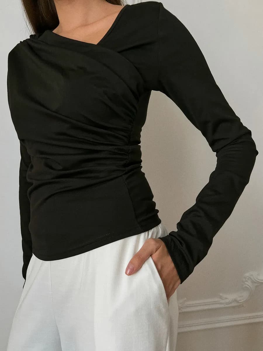 Лонгслив обтягивающий с драпировкой - фото 1