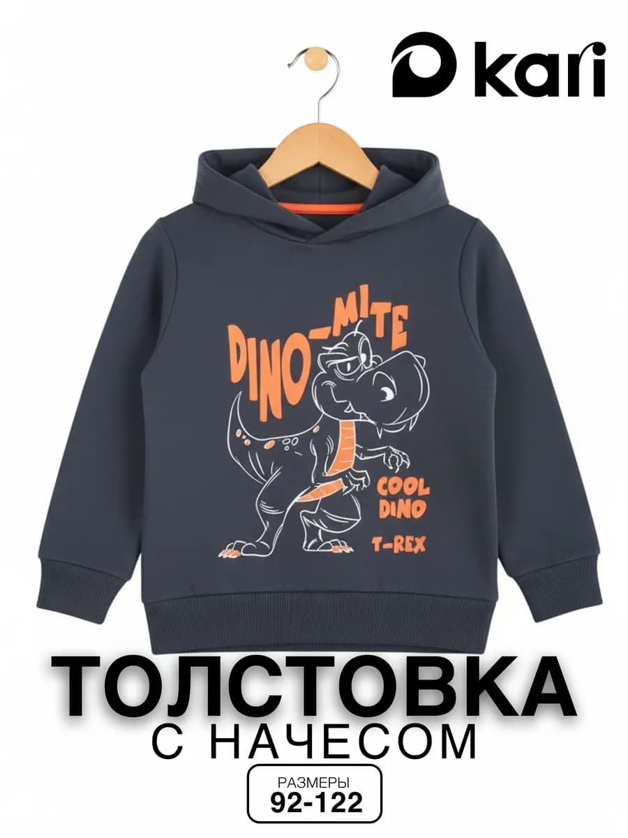 Худи для мальчика серое с начесом