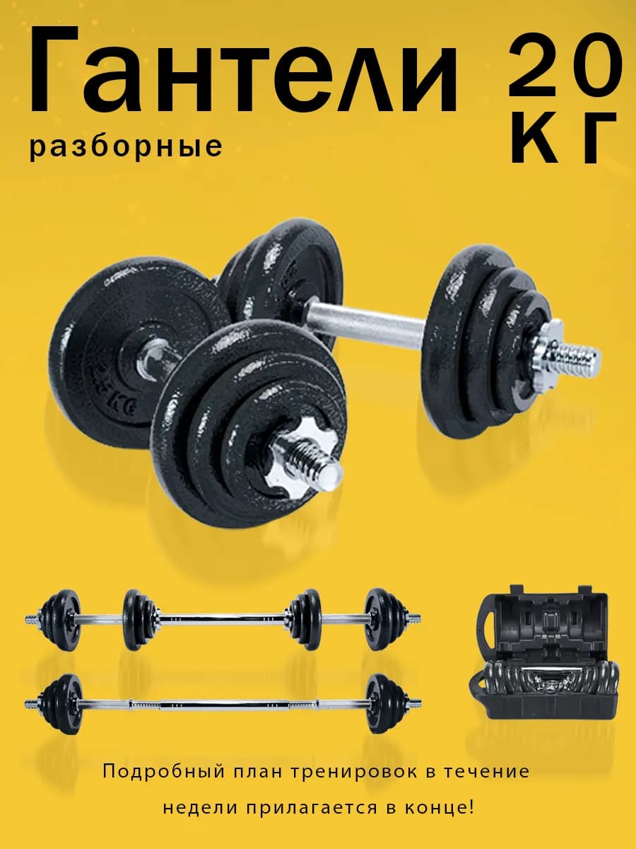 Гантели разборные 20 кг металлические в кейсе и штанга