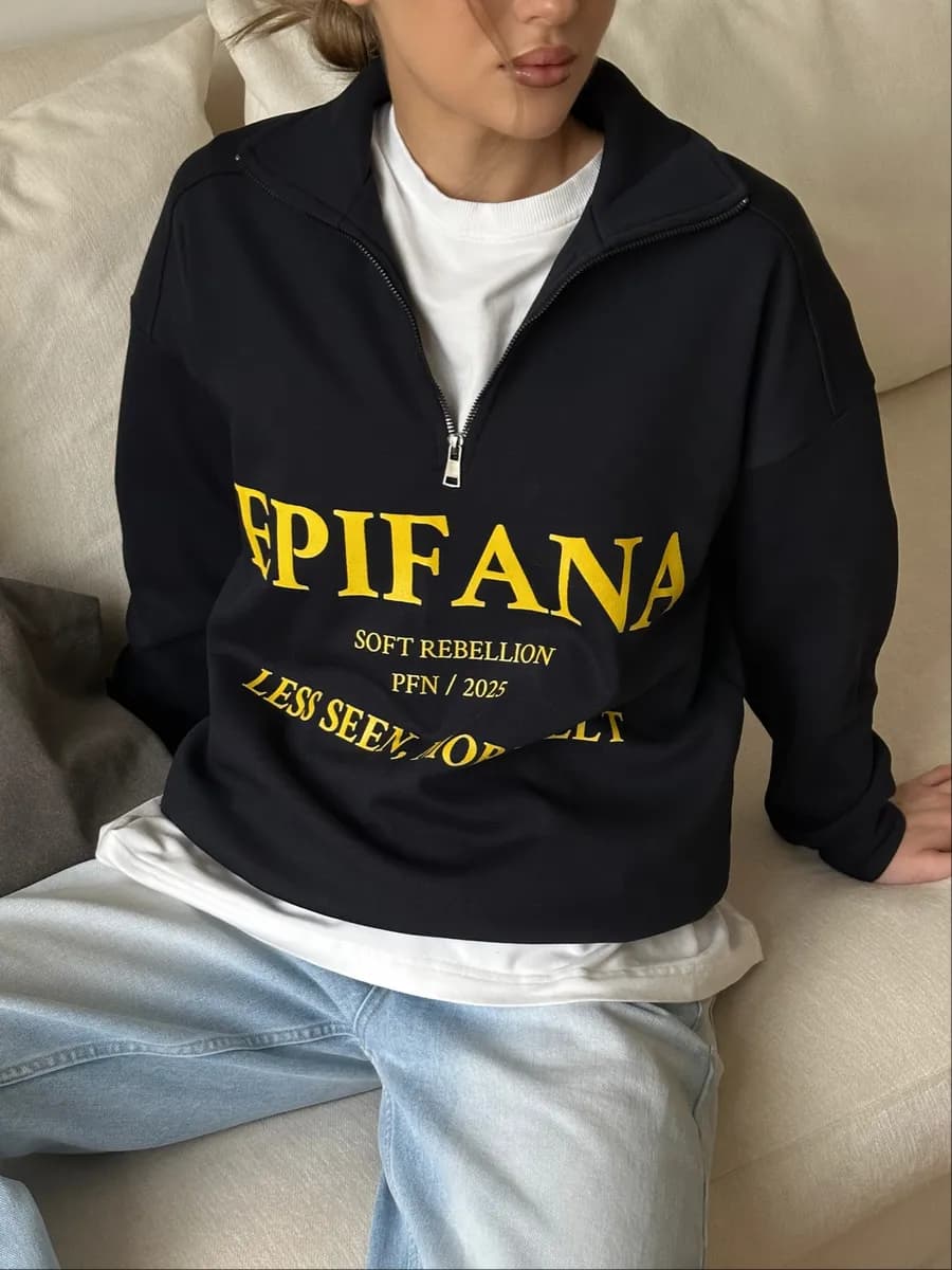 Свитшот теплый полузамок оверсайз без начеса