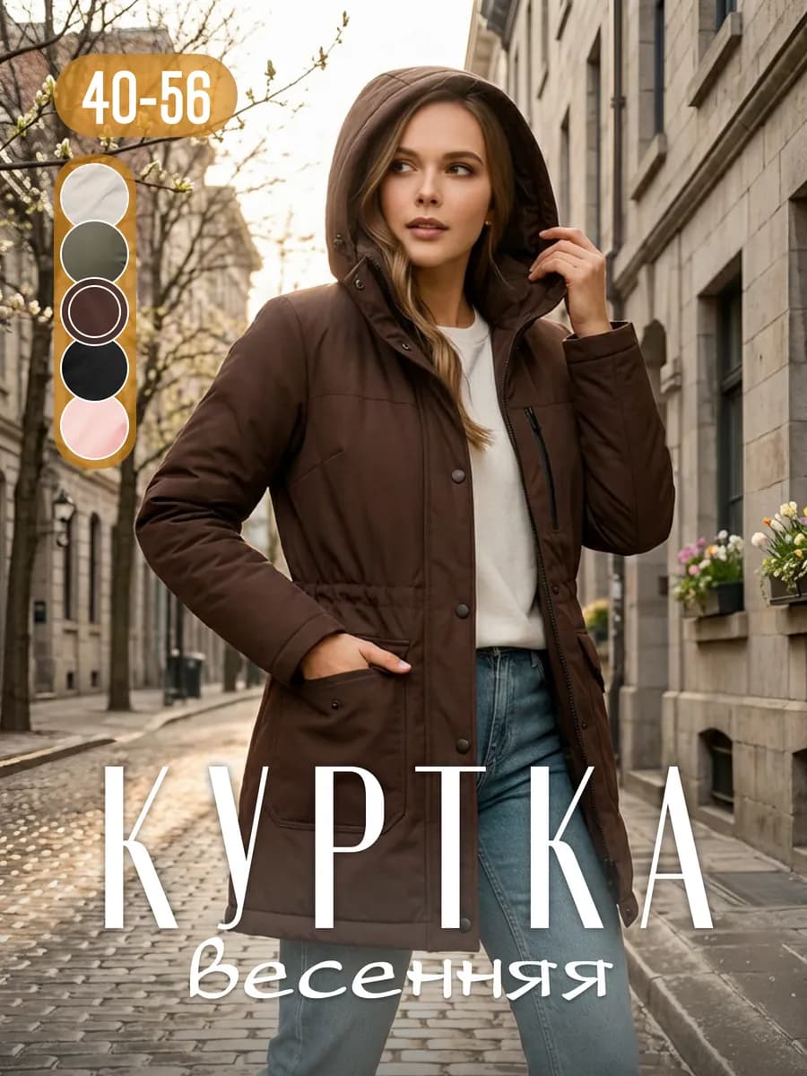 Удлиненная куртка парка с капюшоном демисезонная