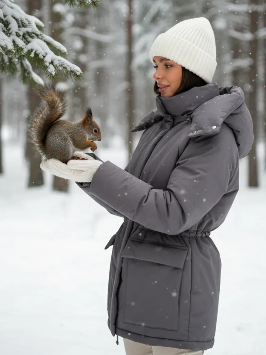 Куртка зимняя оверсайз удлиненная с капюшоном