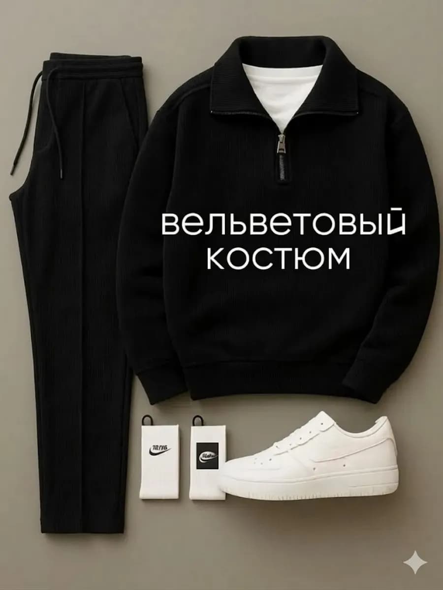 Костюм спортивный вельветовый полузамок