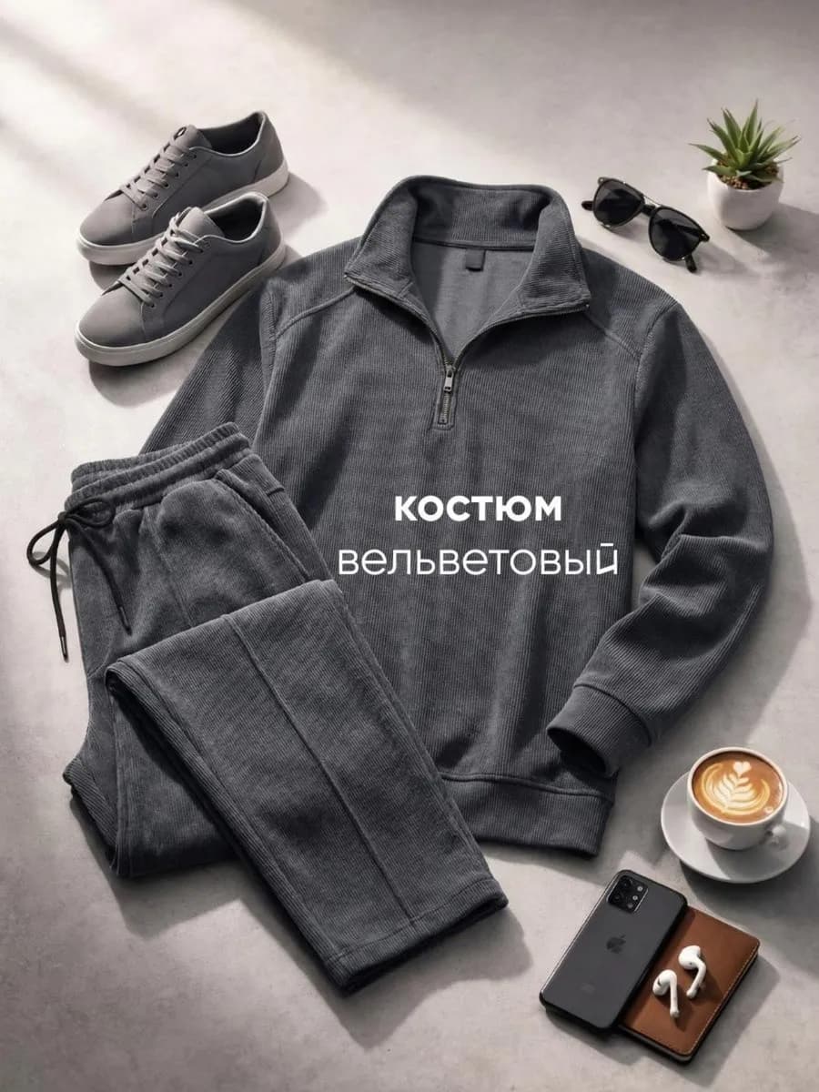 Спортивный костюм на молнии вельвет