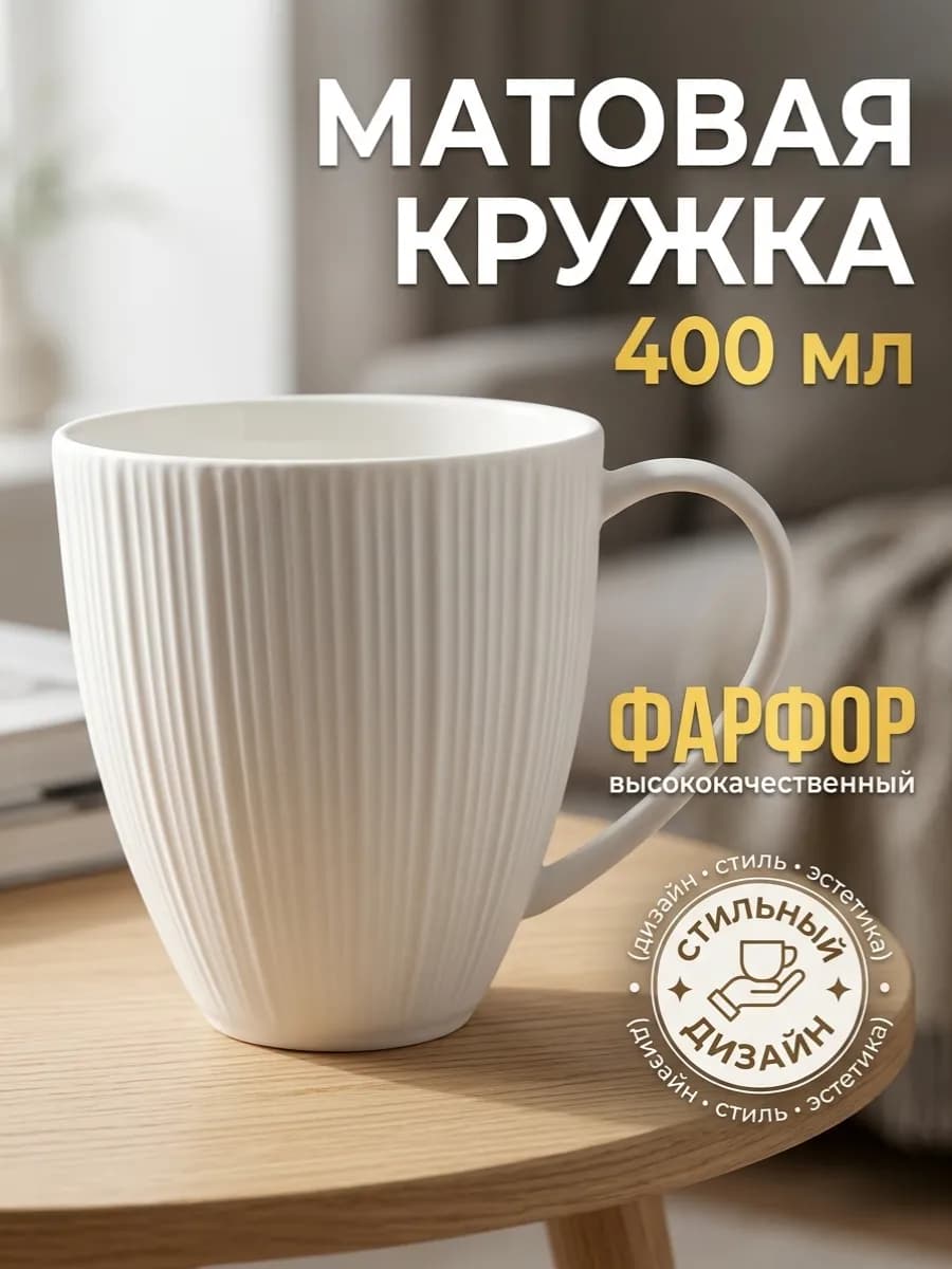 Кружка фарфоровая 400 мл для чая и кофе чашка для дома